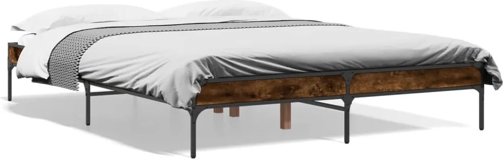 vidaXL Cadru de pat, stejar fumuriu 140x200 cm lemn prelucrat și metal