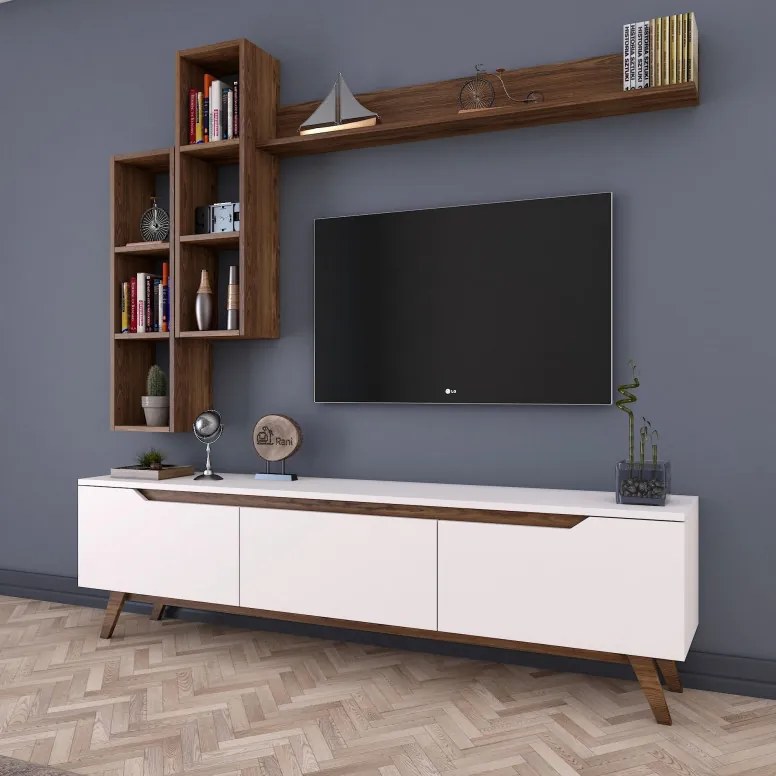 Ansamblu Comoda TV M16-804 Alb-Walnut