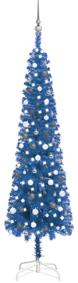 Set pom de Craciun subtire cu LED-uri globuri albastru 240 cm 1, albastru si gri, 240 cm