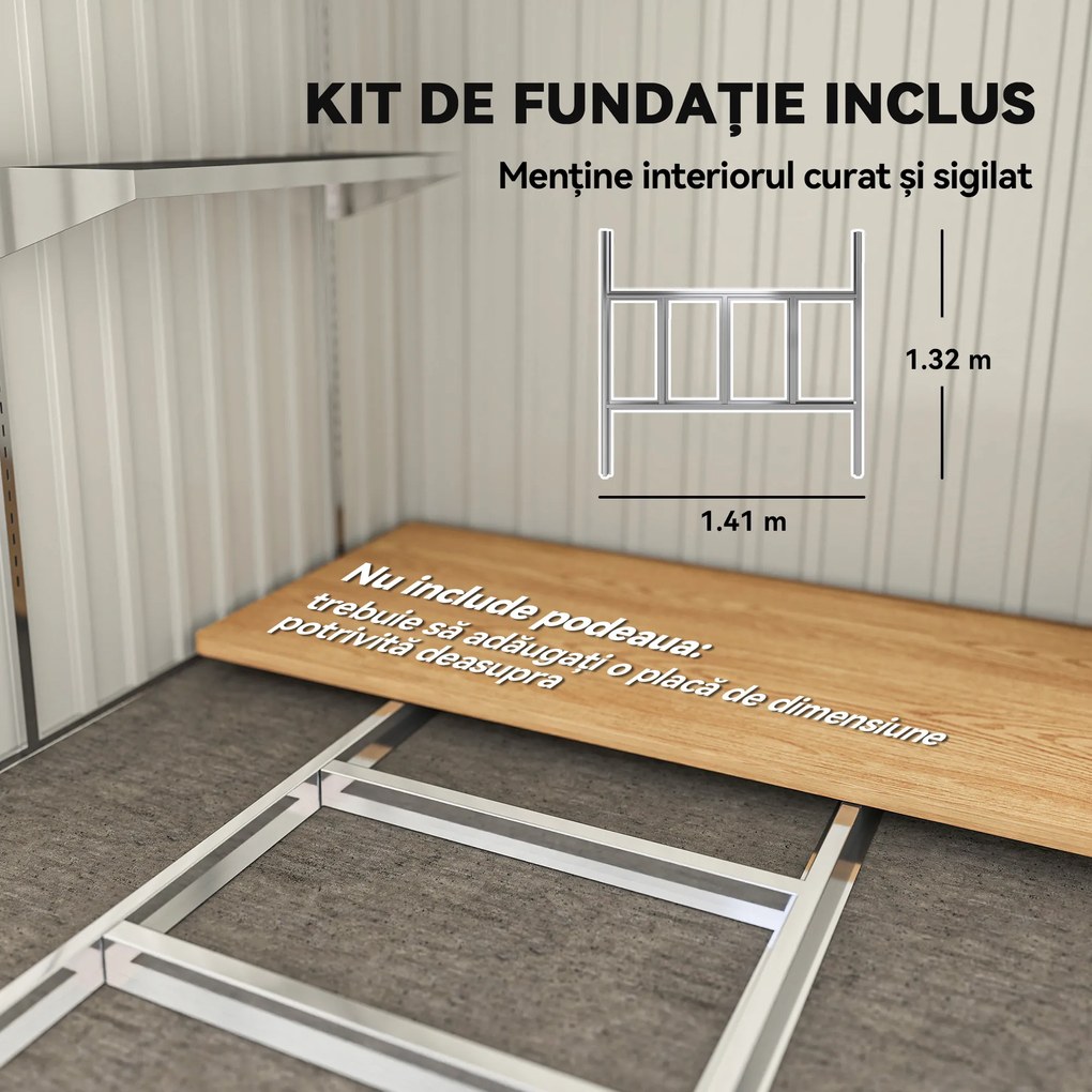 Outsunny Magazie Grădină din Oțel, Ușă Glisantă, 154x206.5x160/181 cm, Gri închis | Aosom Romania