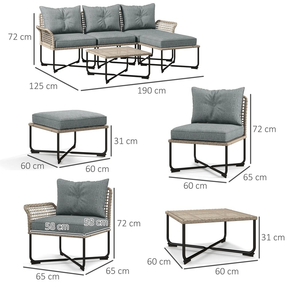 Outsunny Set de Mobilier de Terasa din 5 Piese cu Canapea | Aosom Romania