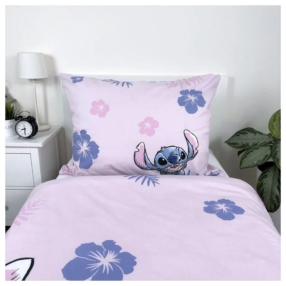 Lenjerie de pat pentru copii roz-deschis din bumbac pentru pat de o persoană 140x200 cm Lilo &amp; Stitch "Pink" – Jerry Fabrics