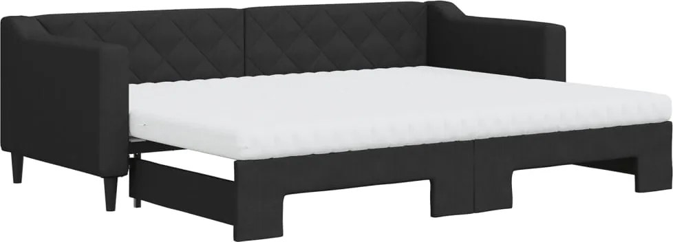 vidaXL Pat de zi cu extensie și saltele, negru, 80x200 cm, textil