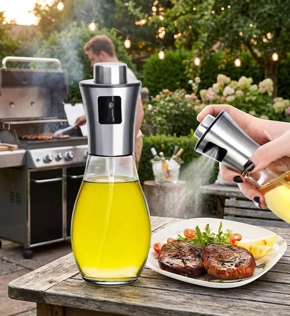 Dozator de ulei cu pulverizator 200 ml - argintiu