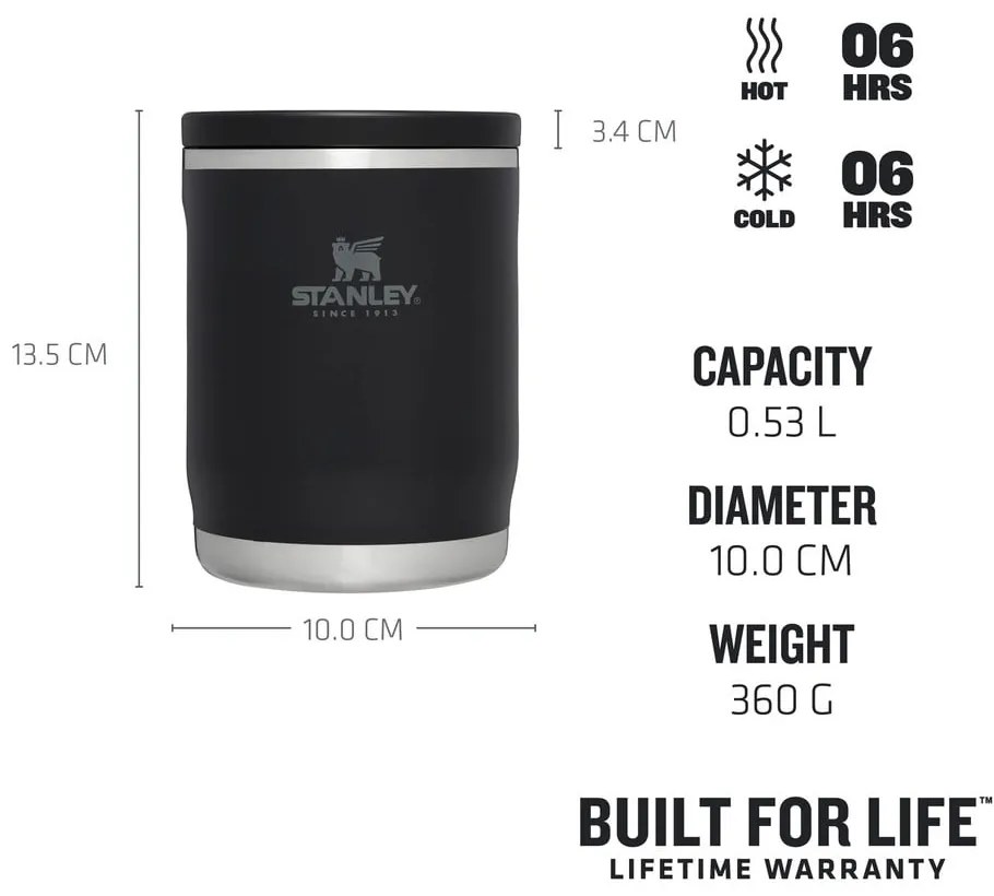 Termos negru pentru mâncare din oțel inoxidabil 530 ml Adventure To-Go Black – Stanley