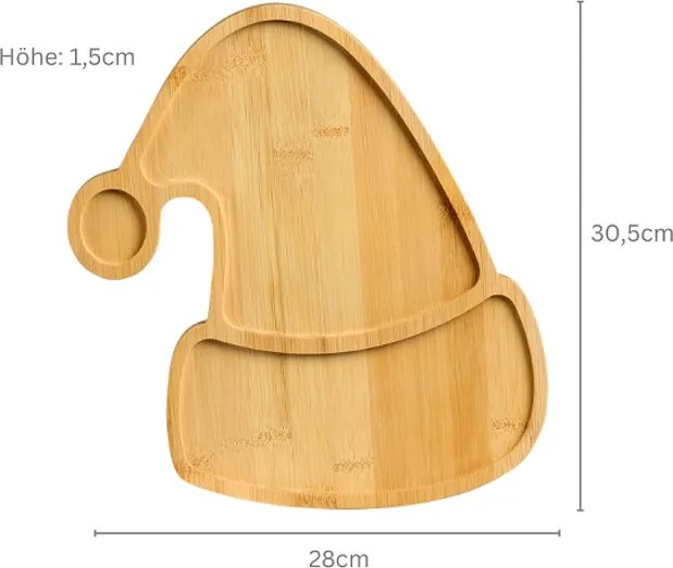 Tava de servit din bambus în forma de caciula tema Craciun Kesper 94073, 30,5 cm, 2 compartimente, Maro