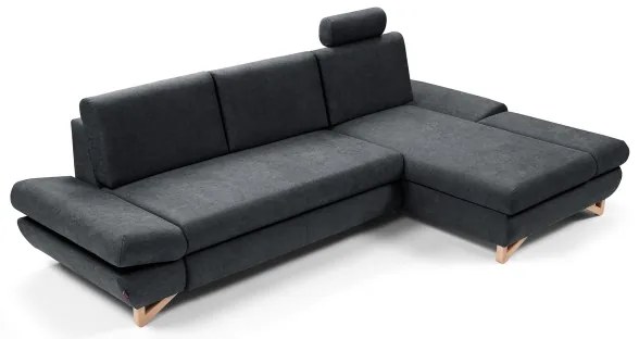 Colțar extensibil AVESTA, tapițat, în configurație L, cu spațiu de depozitare, pe partea dreaptă, antracit