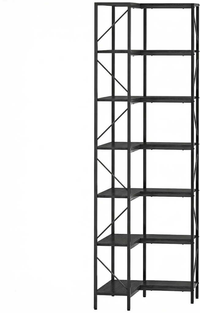 HOMCOM Bibliotecă Colțar cu 7 Rafturi, Stil Industrial, Efect Lemn Negru | Aosom Romania