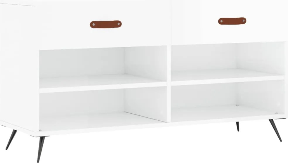 vidaXL Bancheta pantofar, alb extralucios, 102x35x55 cm, lemn compozit