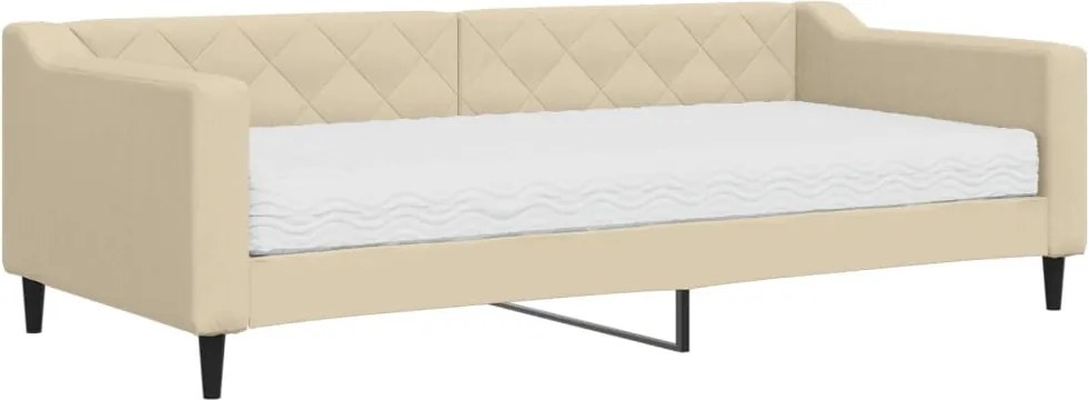 vidaXL Pat de zi cu saltea, crem, 90x200 cm, textil