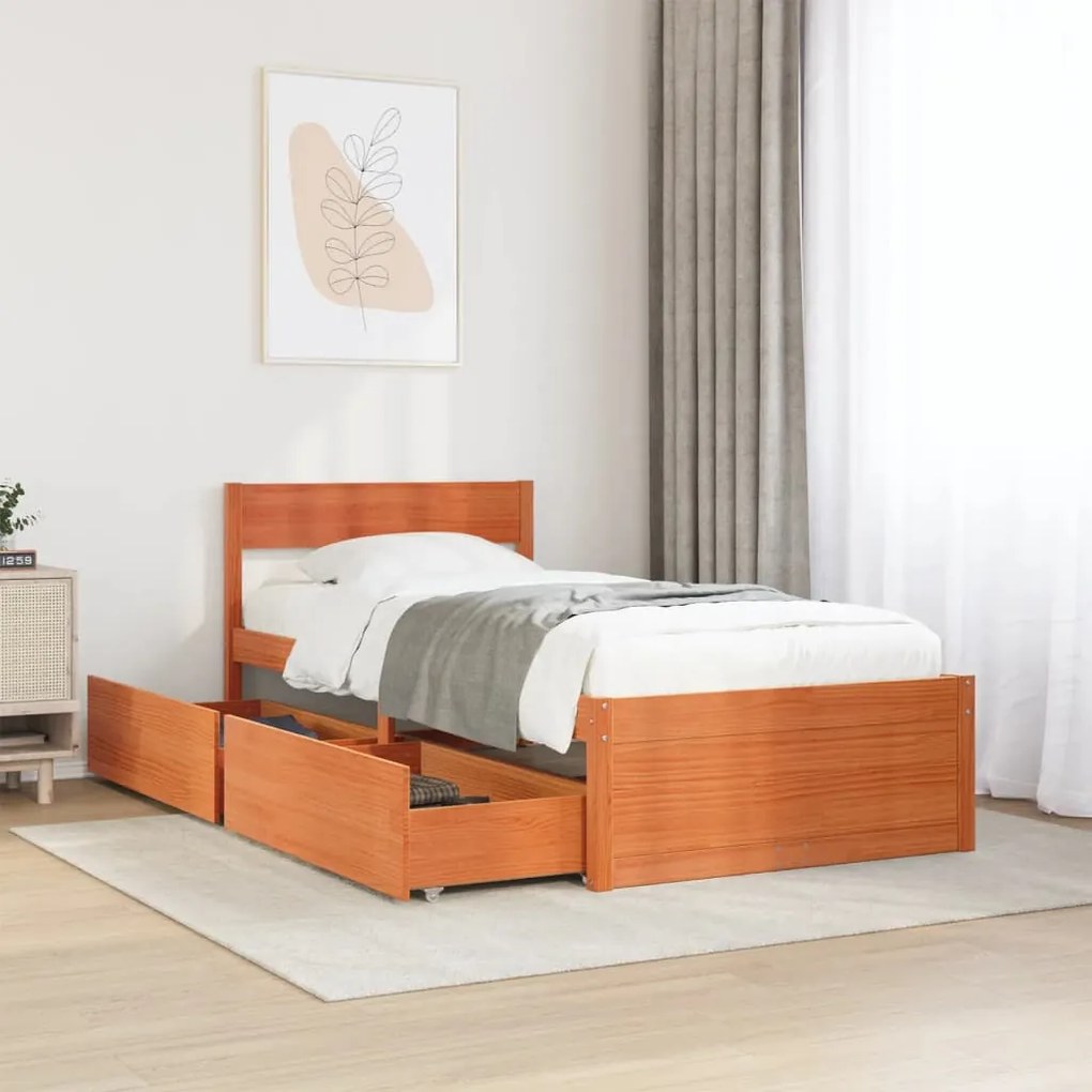 vidaXL Cadru pat fără saltea, maro ceruit, 75x190 cm, lemn masiv pin