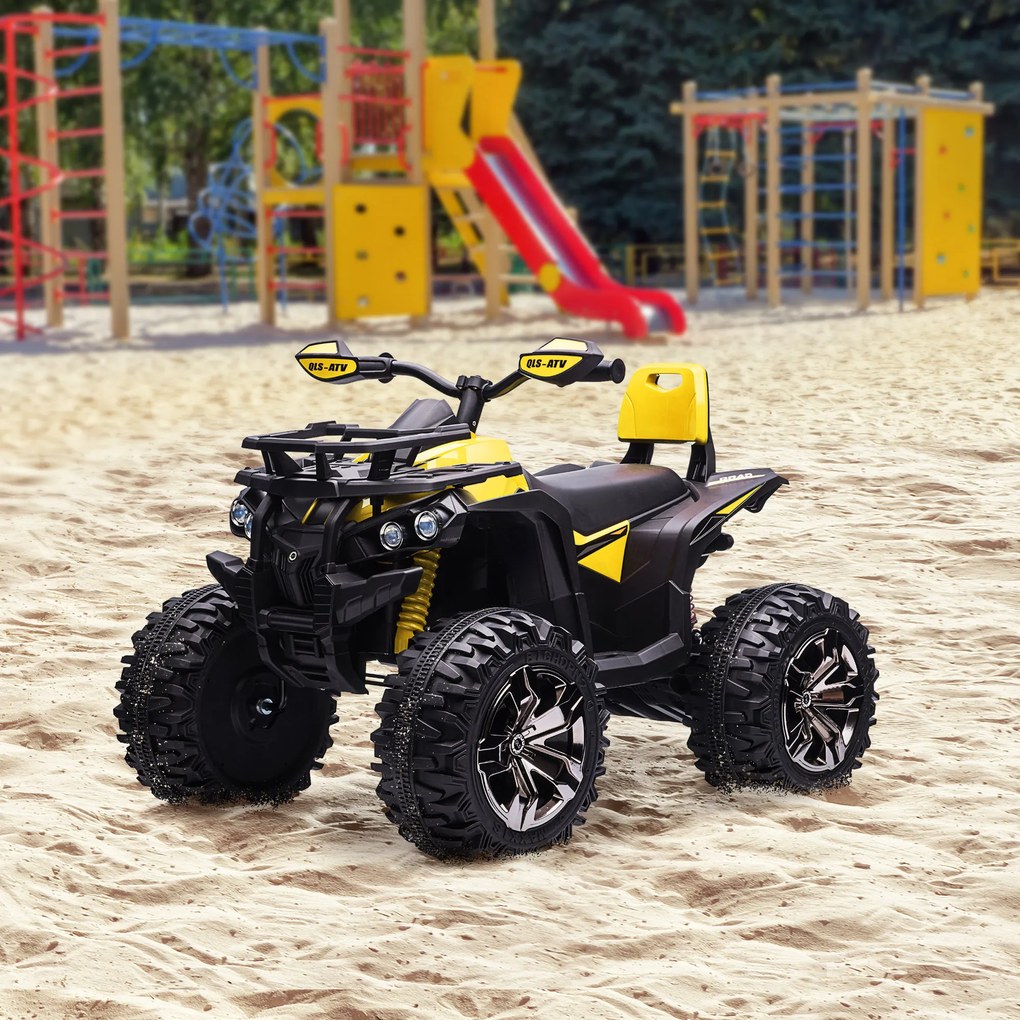 ATV Electric pentru Copii 12V, 3-5 Ani, Faruri, Muzica, Pedale 100x65x73cm - Negru/Galben HOMCOM | Aosom Romania