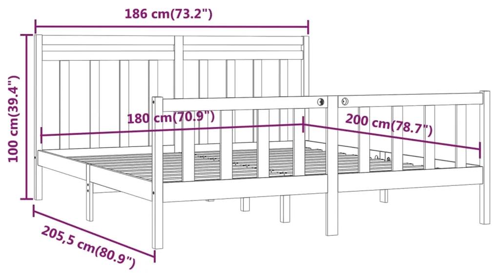 Cadru de pat Super King 6FT, gri, 180x200 cm, lemn masiv de pin Gri, 180 x 200 cm