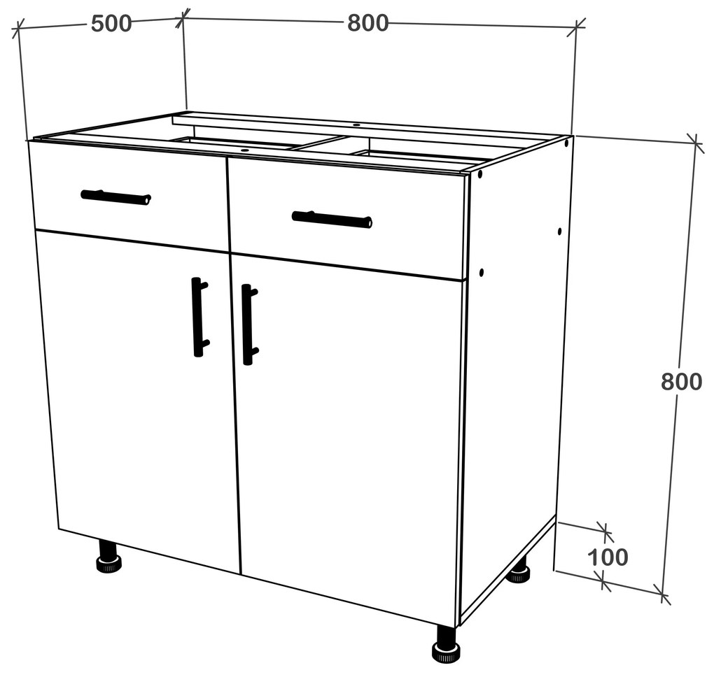 Corp haaus Karo, 2 Sertare, 2 Usi, Gri Lucios/Alb, MDF, 80 x 50 x 80 cm