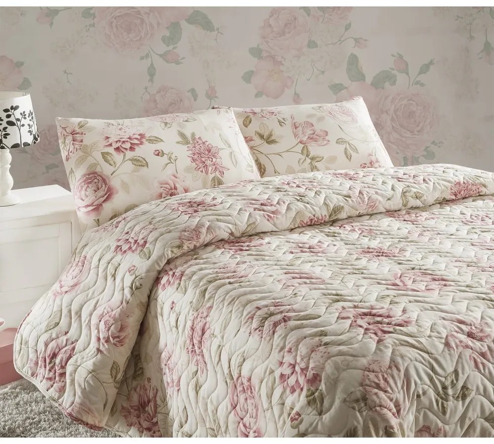 Set cuvertură matlasată și 2 fețe de pernă Eponj Home Care Pink, 240 x 220 cm