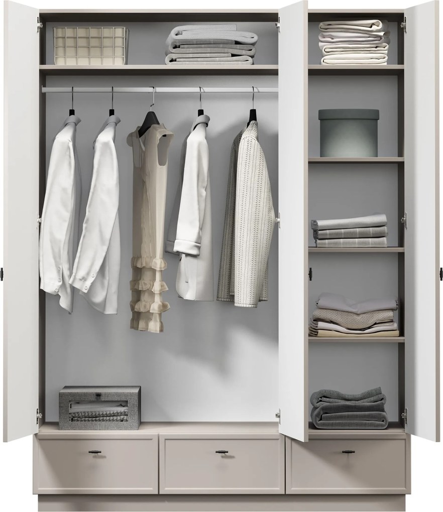 Dulap Lorini 150 cm cu rafturi - cașmir / mânere negre T-bar