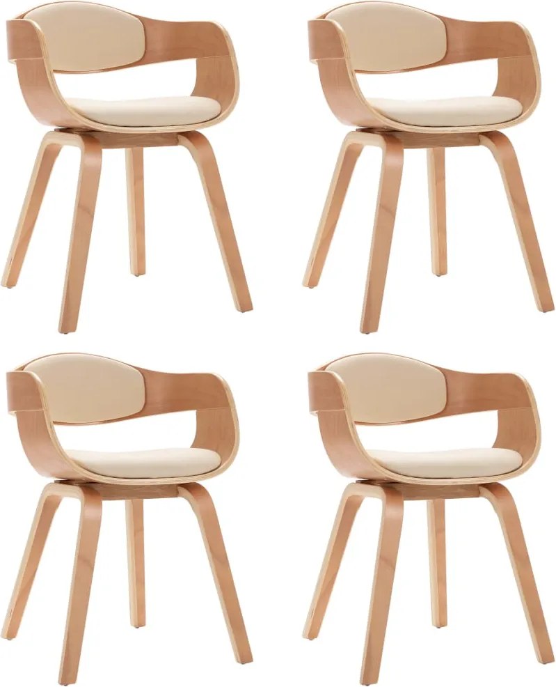 vidaXL Scaune de bucătărie, 4 buc, crem, lemn curbat & piele ecologică