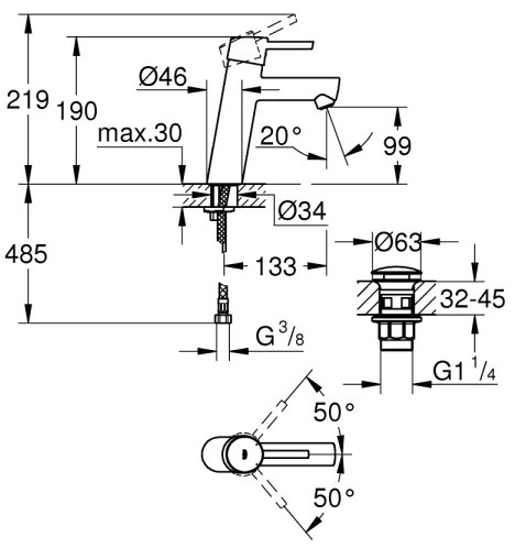 GROHE 23932001 - Baterie pentru lavoar EUROSMART, mărime M, crom lucios
