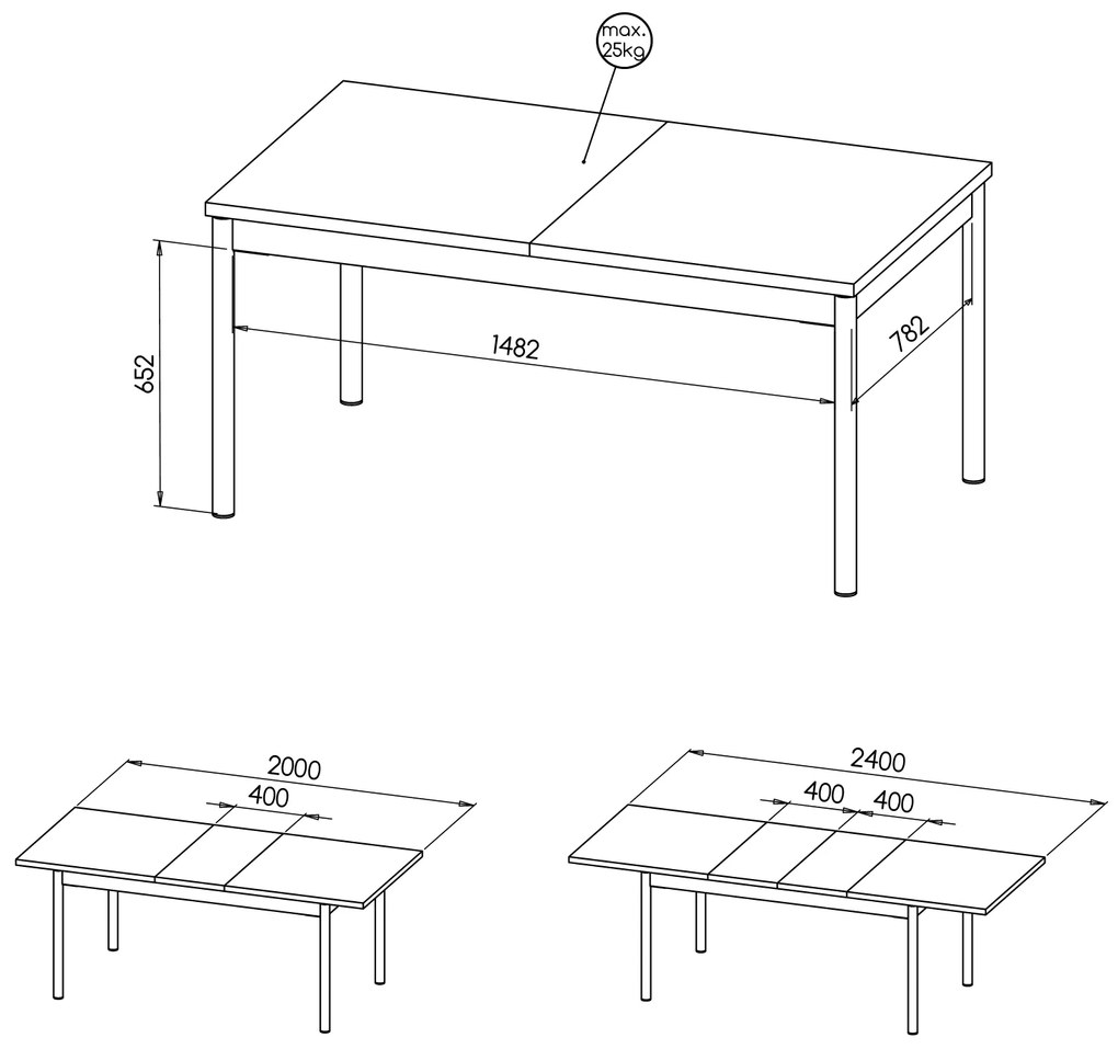 Set sufragerie extensibil Phelan P14 (Nuc warmia + Negru). 1062544