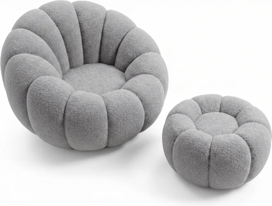 Fotoliu pivotant de design BLOOM cu taburet, gri