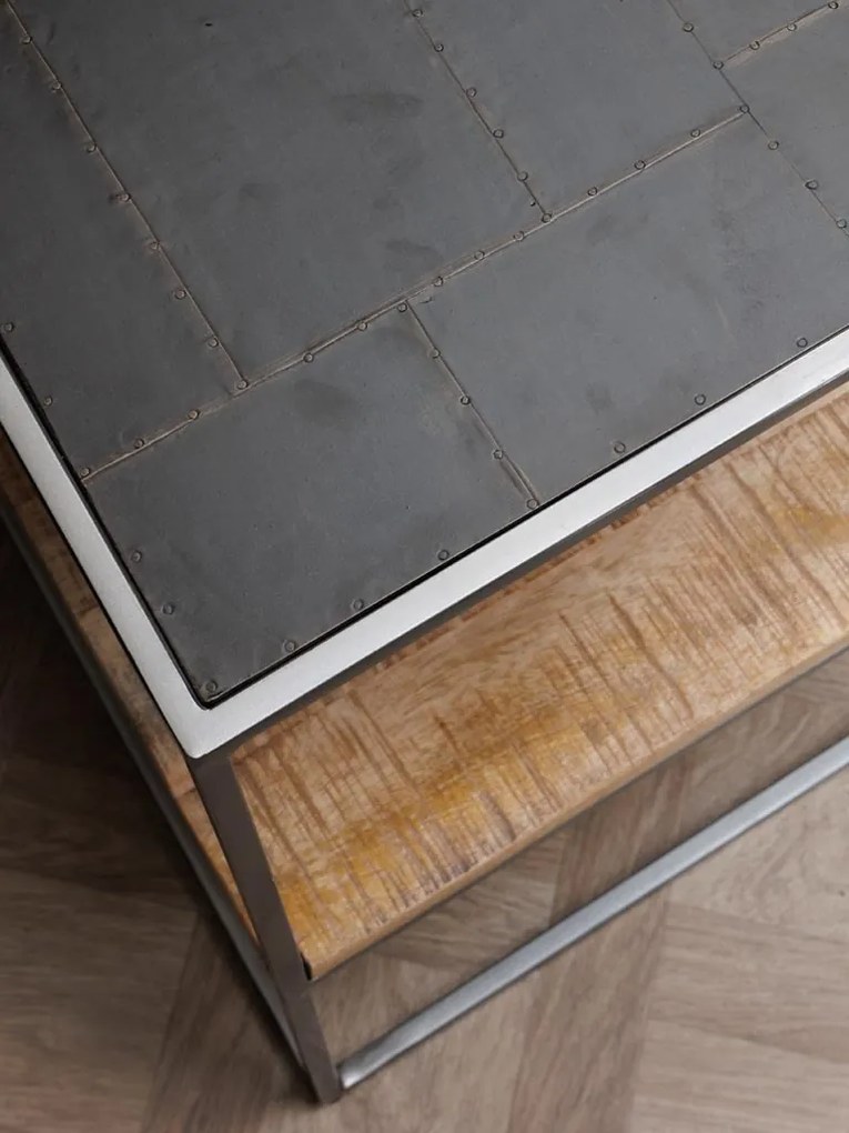 Masuta laterala, din metal si lemn de mango, Patchwork