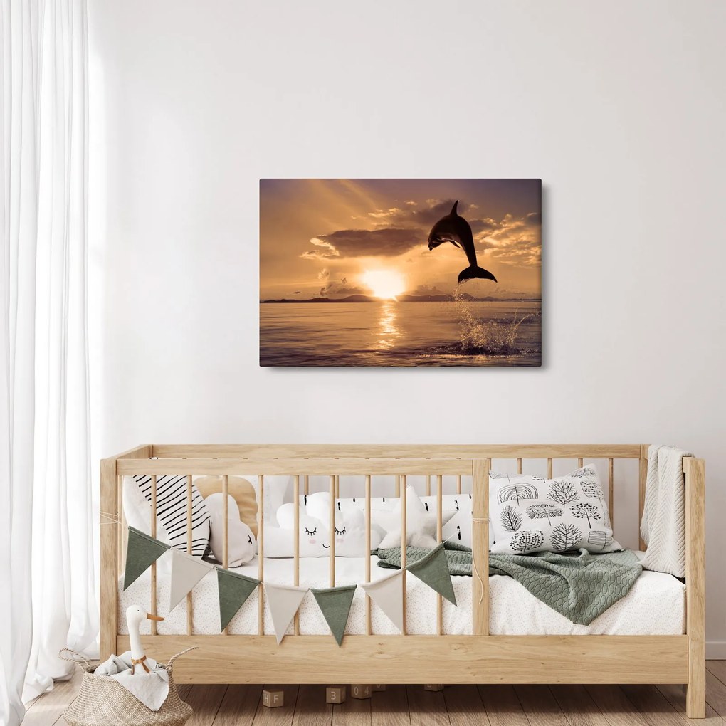 Tablou - Delfin la apus de soare (90x60 cm)