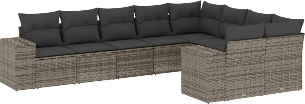 vidaXL Set canapele de grădină, 9 piese, cu perne, gri, poliratan