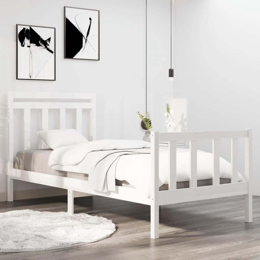 3105346 vidaXL Cadru de pat single, alb, 90x190 cm, lemn masiv