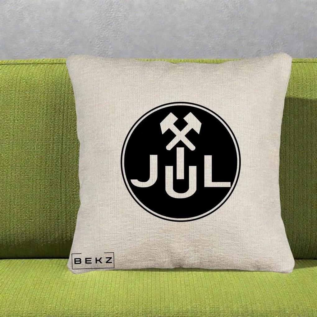 Perna Personalizata JUL Jiul Lupeni Fotbal, 40x40 cm, Bej Canapea, Husa Detasabila, Perna Inclusa, BEKZ®