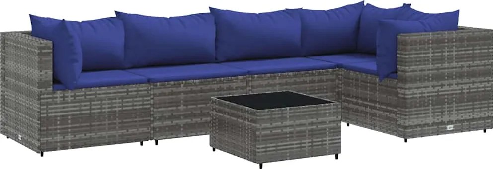 vidaXL Set mobilier de grădină cu perne, 6 piese, gri, poliratan