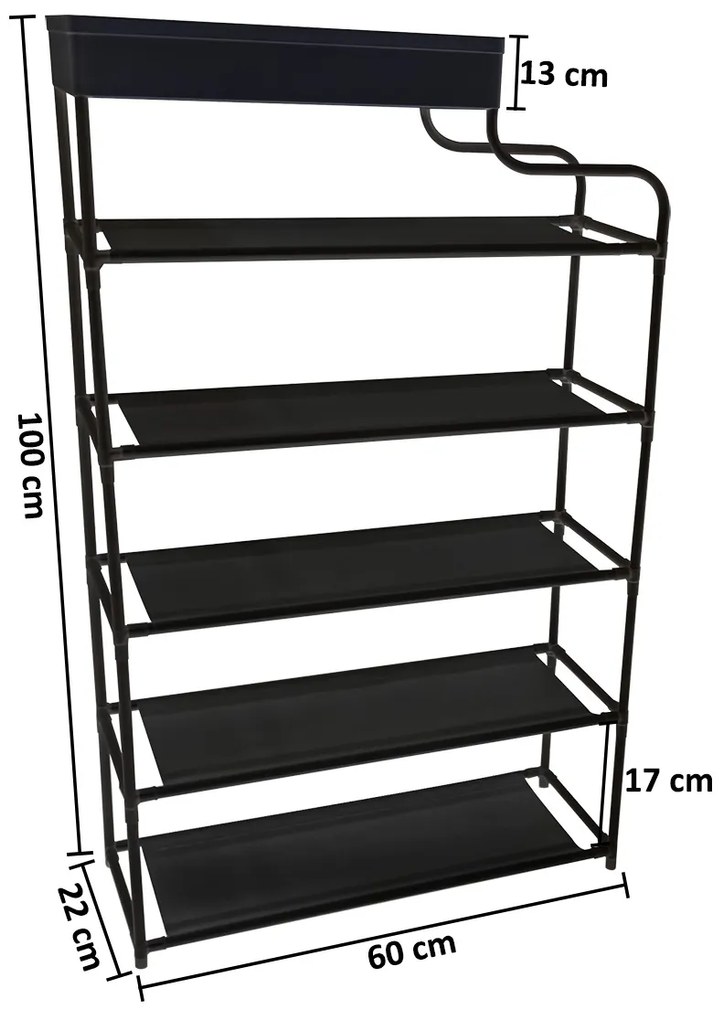 Pantofar, Naimeed D5548, raft incaltaminte, polita multifunctionala, 100 x 22 x 60 cm, negru