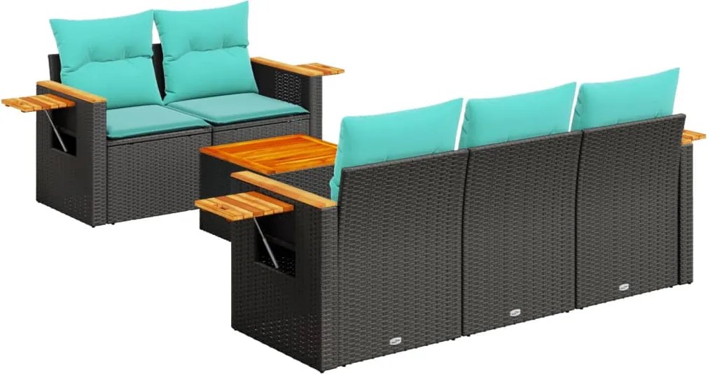 vidaXL Set canapele de grădină cu perne, 6 piese, negru, poliratan