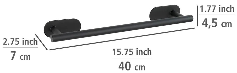 Suport de perete din oțel inoxidabil pentru prosoape Wenko Orea Turbo-Loc®, negru mat