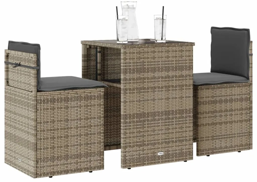 vidaXL Set bistro cu perne, 3 piese, bej, poliratan