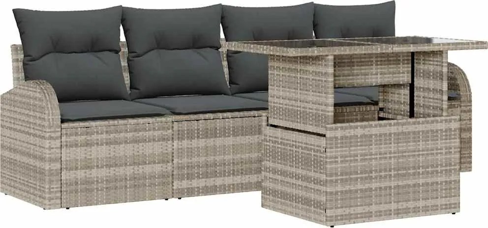 vidaXL Set de canapele pentru grădină 5 pcs Gri deschis Poli Rattan
