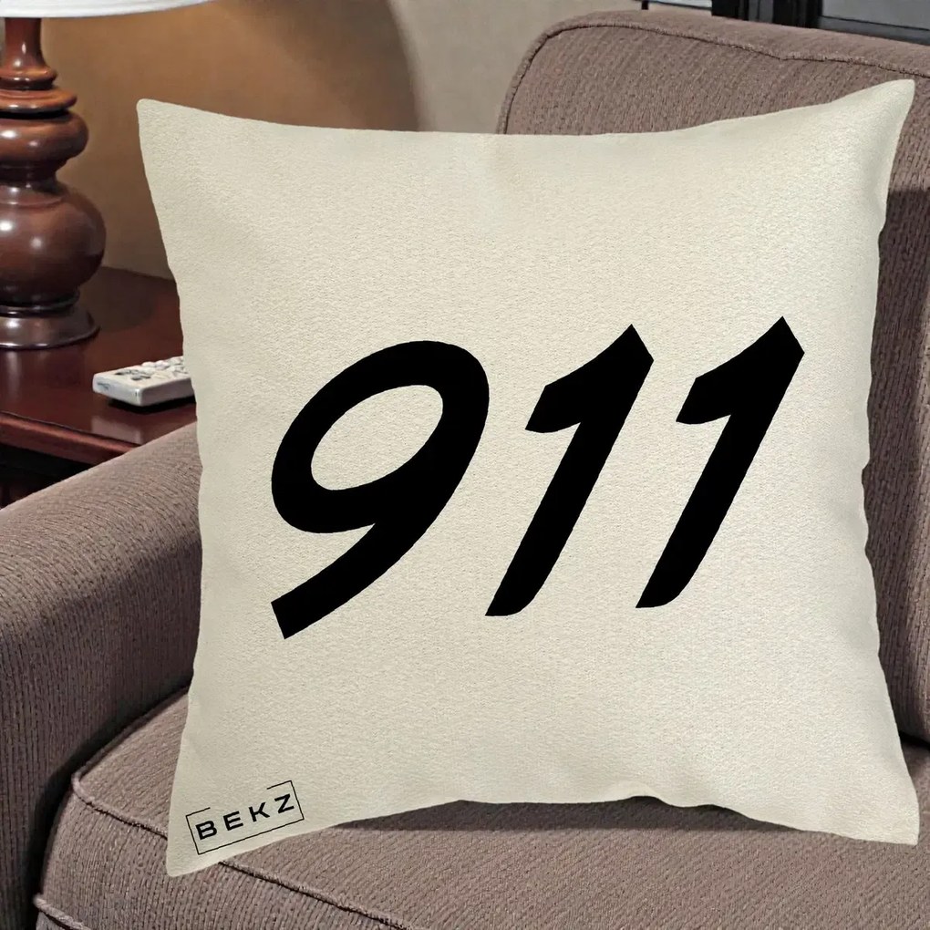 Perna Personalizata 911 Bold, 40x40 cm, Ecru, Husa Detasabila, Perna Inclusa, BEKZ®