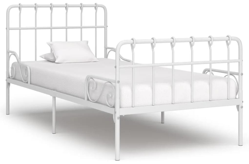 284602 vidaXL Cadru de pat cu bază din șipci, alb, 100 x 200 cm, metal