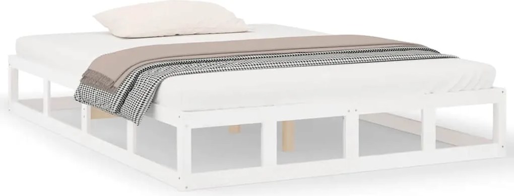 vidaXL Cadru de pat dublu, alb, 135x190 cm, lemn masiv