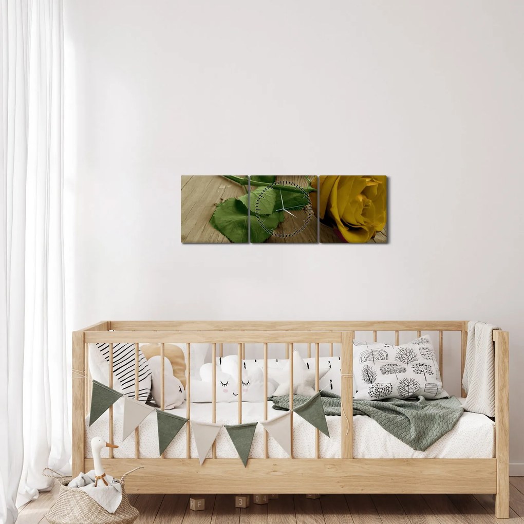 Tablou - Vintage trandafiri galbeni (cu ceas) (90x30 cm)