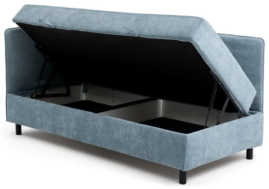 Pat albastru tapițat cu spațiu de depozitare cu saltea 90x200 cm Avela – Bonami Selection