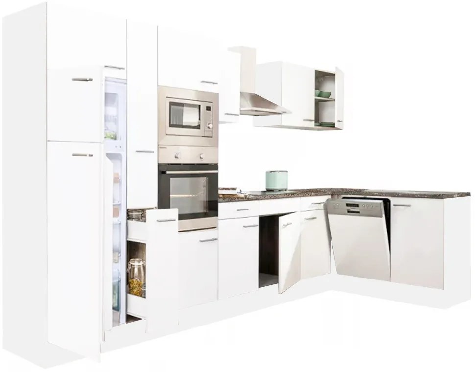 Dulap de bucătărie de colț Yorki 370, corp alb, cu față alb satinat