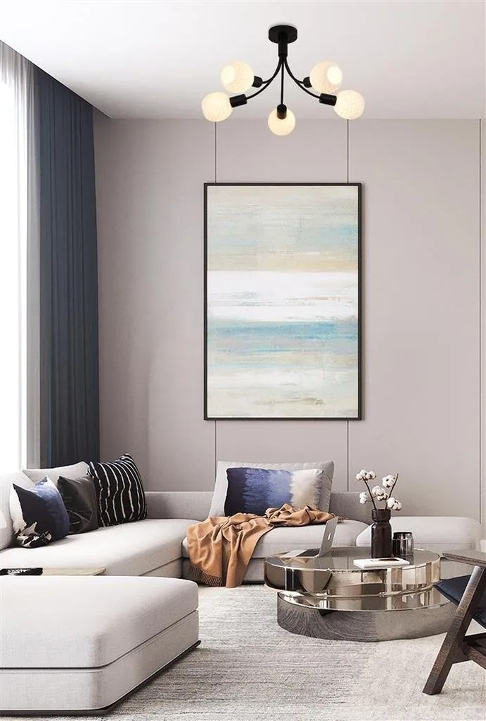 Lustra aplicata metal negru, sticla opal Nova 5L