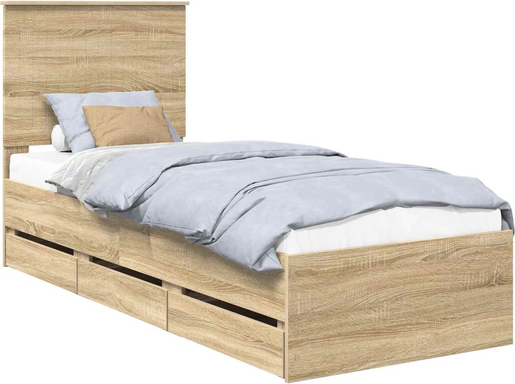 vidaXL Cadru de pat Stejar Sonoma 75 x 190 cm Lemn Ingineresc