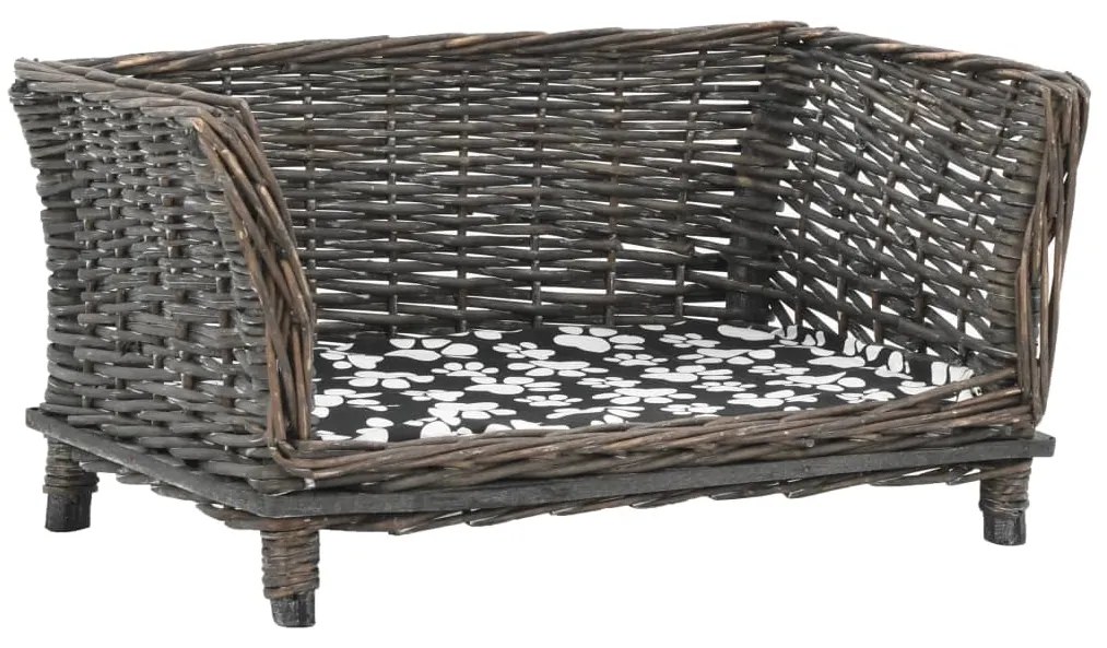 vidaXL Coș pentru câini cu pernă, gri, 50x33x30 cm, salcie naturală