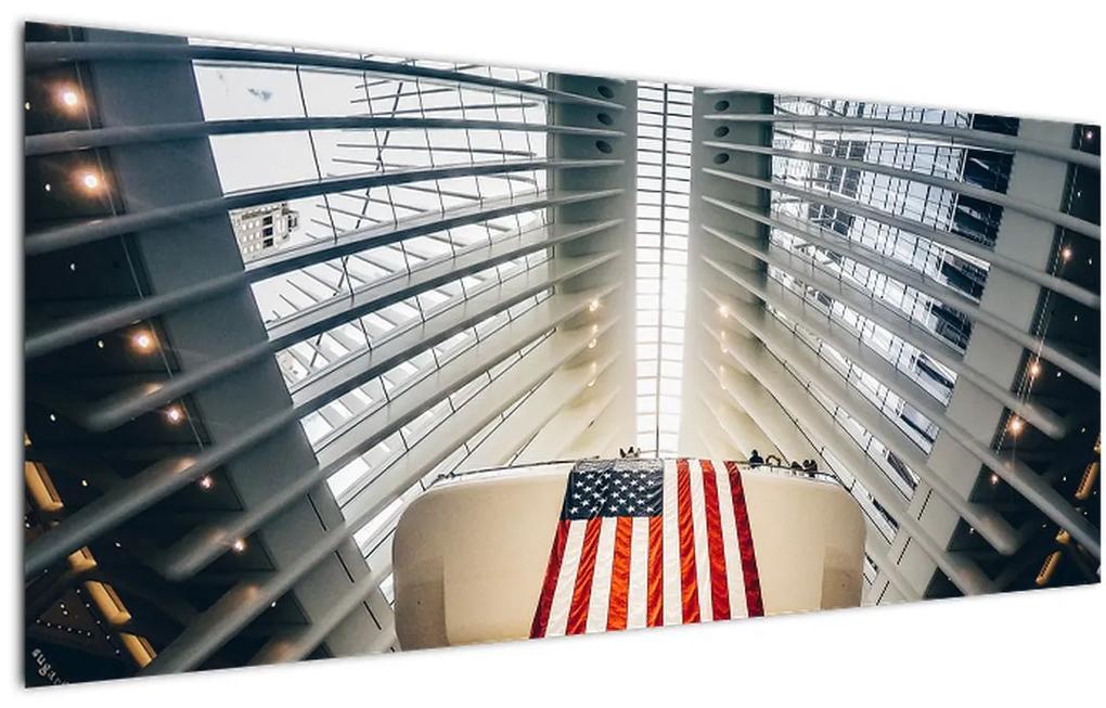 Tablou  unei construcții cu steagul SUA (120x50 cm), în 40 de alte dimensiuni noi