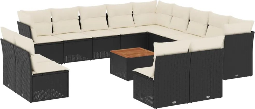 vidaXL Set mobilier de grădină cu perne, 14 piese, negru, poliratan