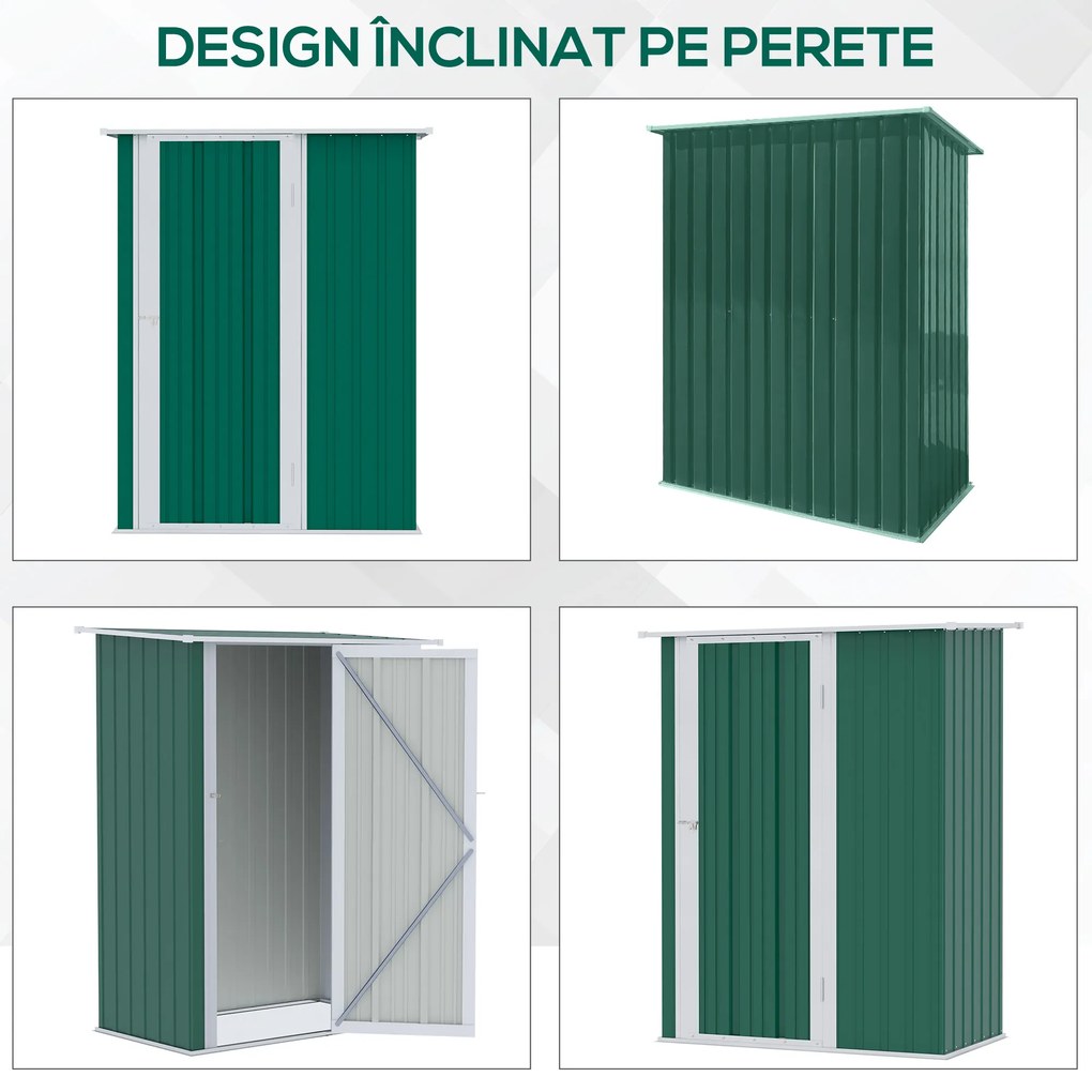 Outsunny Magazie Grădină Dulap pentru Scule 142x84x189cm Din Otel Impermeabil Verde Inchis | Aosom Romania