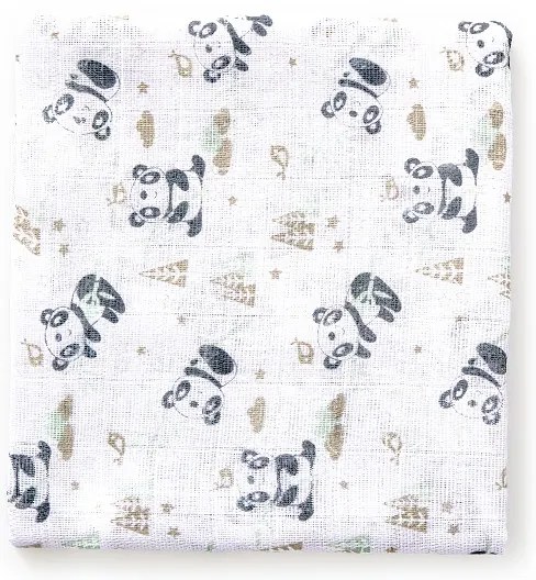 Set 3 museline 80 x 80 cm model panda - alb si verde Inter Baby
