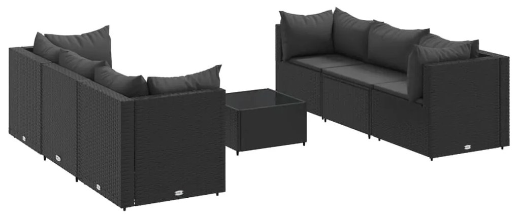 3308027 vidaXL Set mobilier de grădină cu perne, 7 piese, negru, poliratan