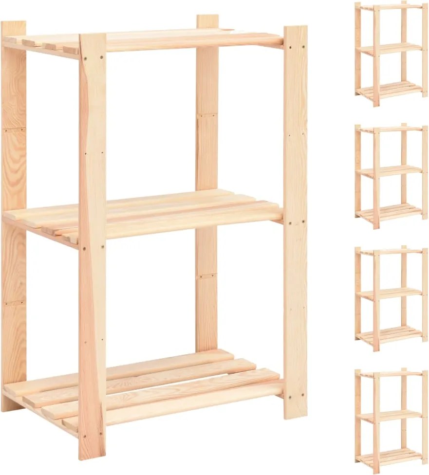 vidaXL Etajeră cu 3 niveluri, 5 buc., 60x38x90 cm, pin masiv, 150 kg